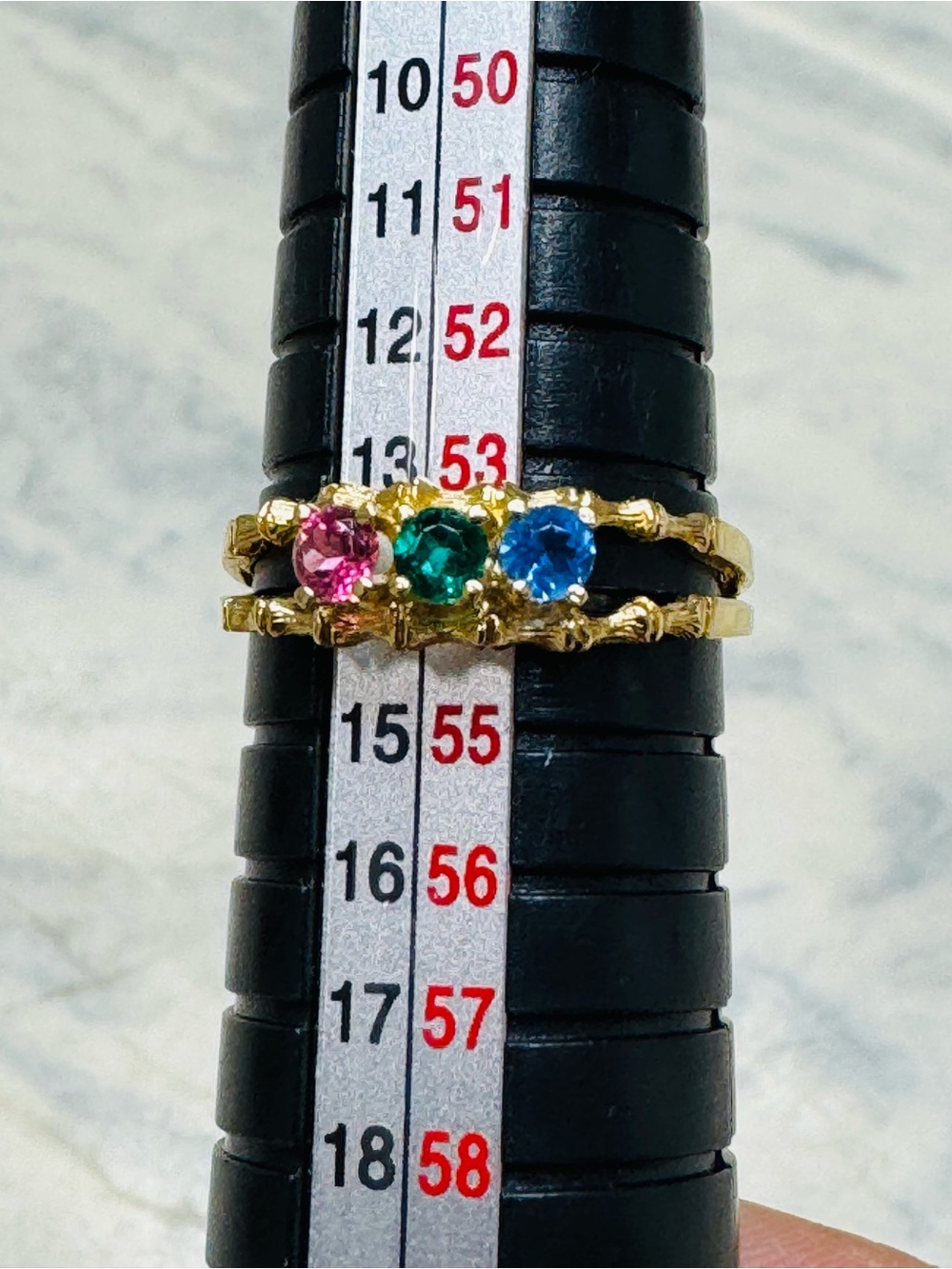 Vintage Gold Plated 3 Stone CZ Sample Ring Size 7 Birthstone - Picture 11 of 14